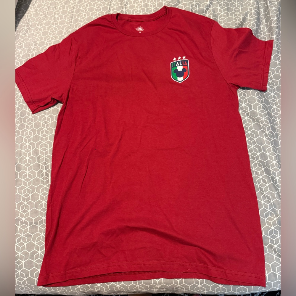 Disney Red Short Sleeve Crewneck T-Shirt with Italia Shield Graphic